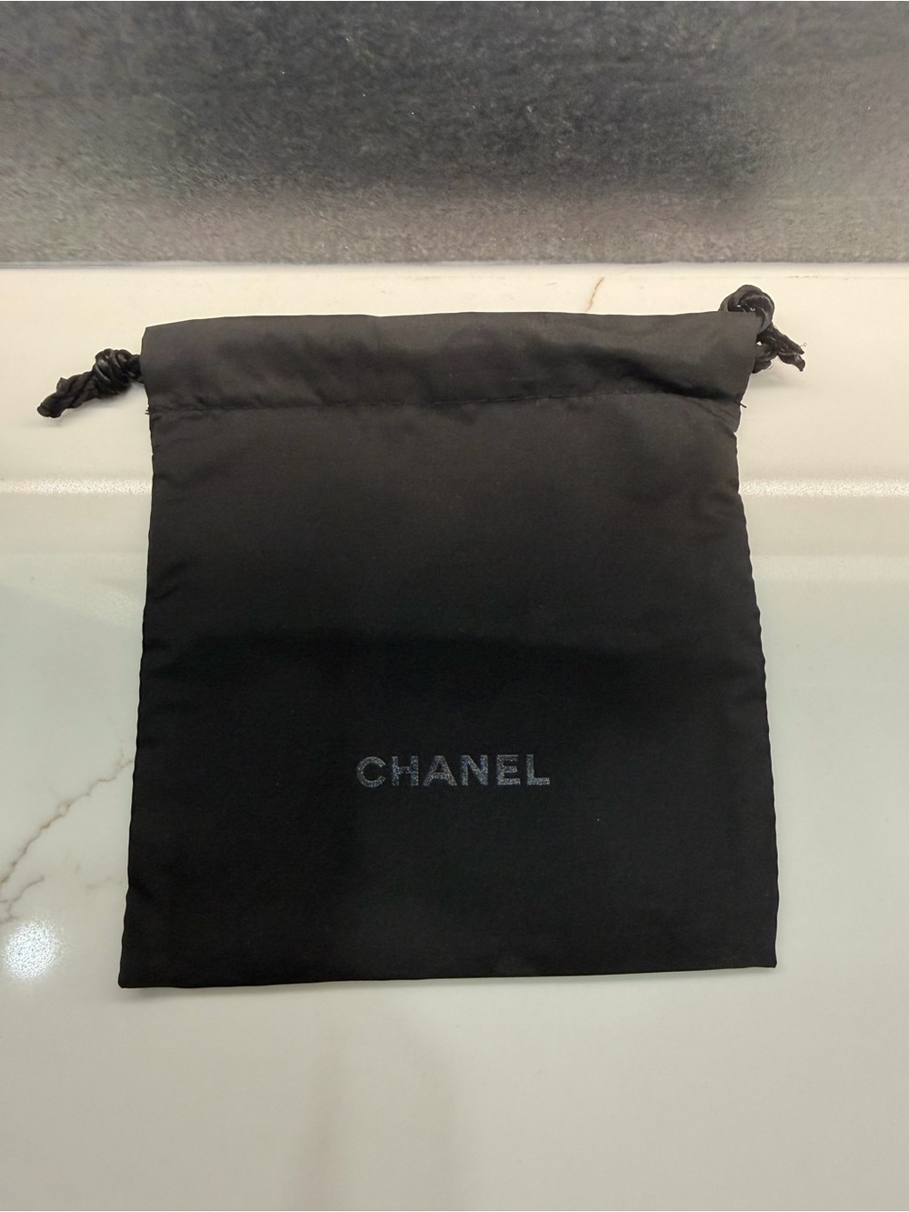 Authentic CHANEL Black Drawstring Pouch for Small Goods or Jewelry 6 in x 5 in